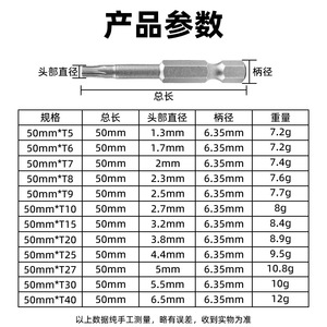 Embout de tournevis Torx Fuxin 6 mm, tige hexagonale 1/4, acier S2, accessoire pour outil pneumatique - Product Image 2