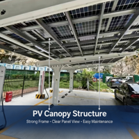 Kit de soporte para carport solar de fácil instalación y preensamblado para aplicación de generación de energía con paneles solares en áreas de estacionamiento comerciales.