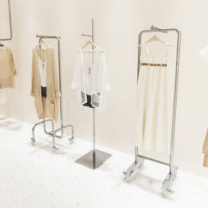 Étagère de présentation pour magasin de vêtements en acier inoxydable avec roulettes, 1 étagère, style Art Déco, horizontale, pour les magasins de mode <span class=keywords><strong>homme</strong></span> et femme - Product Image 1