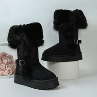 Bottes de neige chaudes pour femmes en daim, hauteur genou, avec fausse fourrure et plateforme antidérapante