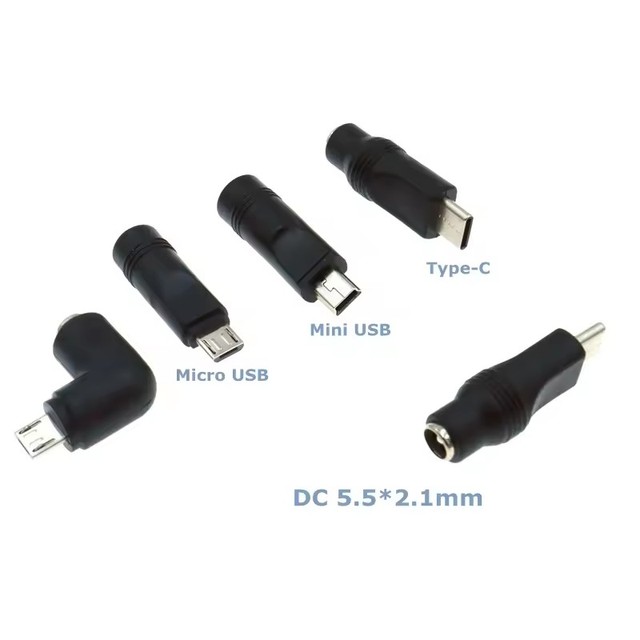 DC 5.5*2.1mm Female to Type-C Micro USB Mini USB 5V Power Conversion Charging Adapter for Male Mobile Phones and Tablets