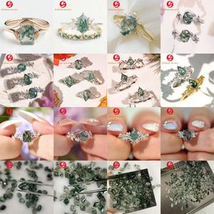 Vintage potongan Marquise hijau lumut batu akik cincin pertunangan daun alam terinspirasi pengantin janji Lab cincin berlian 14k 18k emas - Product Image 3