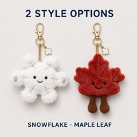 Porte-clés en peluche flocon de neige feuille d'érable mignon, breloque de sac, pendentif d'hiver, vente en gros personnalisée