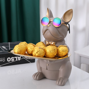 Adornos de almacenamiento para perros Bulldog, luz nórdica de lujo, bandeja de llave de entrada personalizada para el hogar, plato de dulces con música de hadas piramidales - Product Image 2