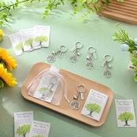 Porte-clés en alliage Arbre de Vie, souvenir de mariage, anniversaire, cadeau pour invités avec étiquettes de remerciement, sacs cadeaux en organza, souvenir de fête