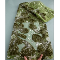 4591 africain vert broderie tissu perlé robe de soirée avec paillettes français mariée Tulle dentelle maille pour robe de mariée
