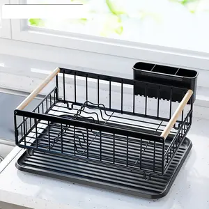 Hot selling kitchen dish drain rack/Kitchen countertop multi-functional single-layer black disassembly new drain rack