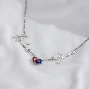 <span class=keywords><strong>Collar</strong></span> de Corazón con Piedra de Nacimiento Personalizado SongYi, de Acero Inoxidable, con Colgante de Dos Nombres y Dos Perlas, Joyería para Mamá - Product Image 3