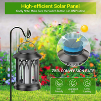 JIANGYU Lámparas Solares para Exteriores, Linterna con Llama Simulada, IP65 Impermeable, Control Inteligente de Luz, para Porche, Patio, Escalera