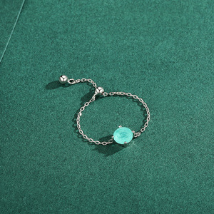 S925 Sterling Silver Round Icy Lake Blue Gem Pull Chain <b>Ring</b> Minimalist <b>Adjustable</b> Flexible Finger Accessory For Women - Product Image 4