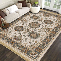 Tapis imprimé en peluche facile d'entretien, grand tapis de salon avec tapis antidérapant, pompons et franges