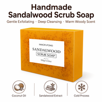 Jabón Exfoliante de Sándalo con Extracto de Sándalo y Aceite de Coco, Exfoliación Suave, Limpieza Profunda, Aroma Amaderado Cálido, OEM ODM 100g