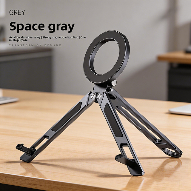 Foldable Magnetic Multi-Function Phone Holder Aluminum Alloy Adjustable Cell Phone Stand Desktop Live Stream Travel Mobile