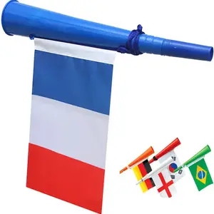 Blue White Red Color 14*21cm Size Polyester Material France Flag Football Cheering Plastic Horn With Fan Supplies