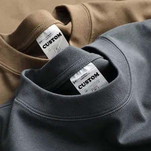 Kaus mewah berat katun 100% kualitas tinggi kaus oblong polos leher tiruan Logo cetak kustom uniseks Kaos Oblong pria ukuran besar