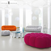 Canapé Sectionnel Bulle Courbé Moderne en Tissu, Canapé de Salon de Luxe 3 Places, Meuble de Maison