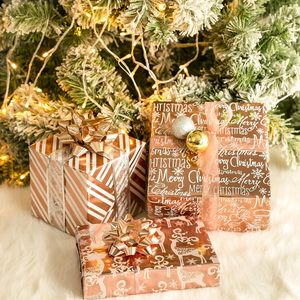 Rose Gold Christmas Wrapping <b>Paper</b> <b>Roll</b> 17x120 Inch Glitter Design For Holiday Gift Packaging - Product Image 4
