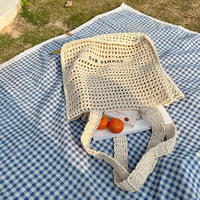 Nouveau sac d'été pour filles, en coton doux ajouré, style féerique, avec deux compartiments ouverts, porté épaule ou à la main, motif lettres tissées, simplicité urbaine, taille moyenne, pour la plage