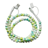 Cordon de charge rapide USB Type-C perlé, avec perles brillantes multicolores dégradées effet aurore, colorées et en vrac, pour matériaux de bricolage faits main