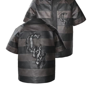 YUCHEN Custom di alta qualità Applique con ricamo a manica corta t-Shirt da uomo in <span class=keywords><strong>pelle</strong></span> sintetica <span class=keywords><strong>giacca</strong></span> con Zip t-Shirt - Product Image 1