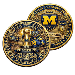 Pièce commémorative de championnat de basketball 2026 des Wolverines de l'Université du Michigan, artisanat métallique, article sportif - Product Image 1