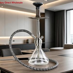 Cachimba de Acero Inoxidable con una Sola Manguera, Cazoleta de Vidrio Transparente, Narguile Árabe de 50cm, Tubo Recto Moderno para Bar - Product Image 3