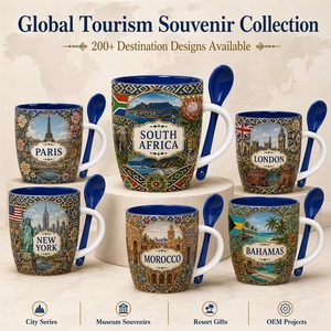 Souvenir touristique d'Afrique du <span class=keywords><strong>Sud</strong></span>, tasse à café en céramique, design imprimé éléphant et léopard, avec cuillère et boîte, OEM ODM personnalisé - Product Image 5