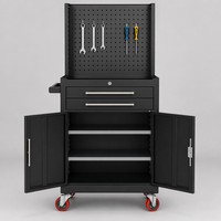 Armoire à outils mobile professionnelle à 2 tiroirs avec panneau perforé, système de rangement de garage haute capacité, boîte à outils industrielle noir mat