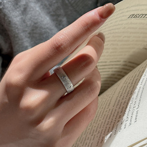 S925 Pure <b>Silver</b> Brushed Star <b>Ring</b> Vintage Niche Design Simple Elegant Temperament <b>Adjustable</b> Hexagonal Star Finger <b>Ring</b> - Product Image 3