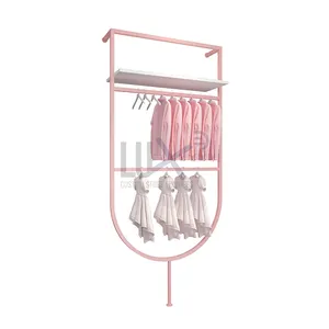 LUX Customized Fancy Clothing Shop Interior Design Custom Clothing Store Furniture Pink Clothing Display Rack