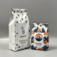 Sachet d'emballage de café personnalisé imprimé, recyclable, blanc, avec valve et fermeture éclair, en aluminium, 1kg, 8oz, 12oz, à fond plat pour grains de café