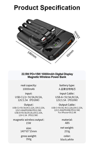 พาวเวอร์แบงค์แบบพกพา 10000mAh รองรับการชาร์จไร้สาย 15W พร้อมสายชาร์จ 3 เส้น รองรับการชาร์จเร็ว PD 22.5W  รับทำโลโก้ตามสั่ง - Product Image 5