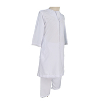 Qamis blanc uni pour garçons, style Oman, thobe pour enfants avec pantalon, polyester durable, anti-rétrécissement, tailles 30-52 pour enfants musulmans