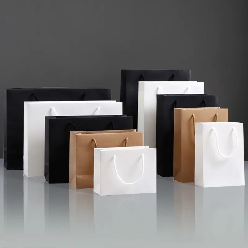 Custom Printed Your Own Logo cardboard packaging White Brown Black Gift Kraft Shopping Paper Bag With Handles