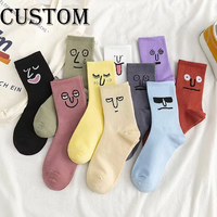 En stock, chaussettes longues personnalisées en coton, chaussettes de ville respirantes avec imprimé visage amusant