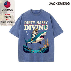 Oversized Washed Retro Summer Shark <strong>Diver</strong> Streetwear Print T Shirt USA Stock Wholesale Y2K Casual Tee - Product Image 6