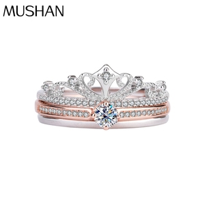 โรงงานเครื่องประดับมูซาน แหวนเงินแท้ประดับมอสซาไนต์ทรงปราสาทประกายไฟ พร้อมการแยกสีโรสโกลด์สองชั้นสำหรับผู้หญิง - Product Image 1