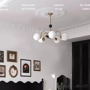 Lustre rétro français à LED, lampe de plafond ronde noire à tête unique pour salon, chambre à coucher, style vintage, design Ins - Product Image 5