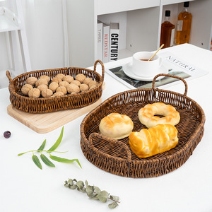 Bandeja de servir de imitación de ratán RD con asa para frutas, pan, pasteles, cesta de almacenamiento para el hogar, cocina, sala de estar - Product Image 5