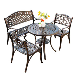 Outdoor Aluminum Garden Furniture Set <b>Round</b> <b>Table</b> With Bench And Chairs Traditional Style Durable For <b>Patio</b> Balcony Courtyard - Product Image 1
