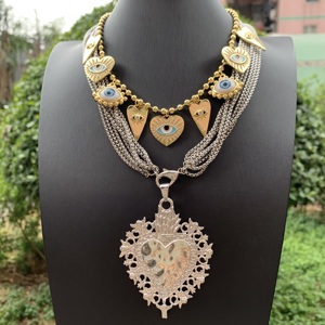 Collana LS-C5384 a catena multistrato a forma di cuore sacro <span class=keywords><strong>religione</strong></span> occhio di tacchino collana Unisex gioielli cuore collana - Product Image 2