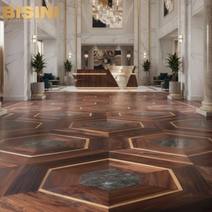 <span class=keywords><strong>Parquet</strong></span> en bois de style italien de luxe, artisanal, motif hexagonal en marbre foncé, bois de rose Santos, laiton, chambre à coucher, salon - Product Image 5