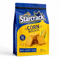 Pochette à fond plat personnalisée imprimée numériquement pour l'emballage de snacks (corn-flakes, biscuits) avec fermeture éclair refermable et soufflet latéral