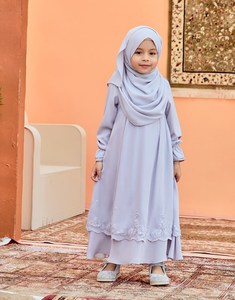 SIPO-Vestido largo de chifón con bordado para bebé, Vestido largo de Color liso con forro completo para niña musulmana, Abaya, 2023 - Product Image 5