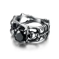 Custom Gothic Jewelry Stainless Steel Black Red Diamond Stone Skull Wedding Rings for Men Women
