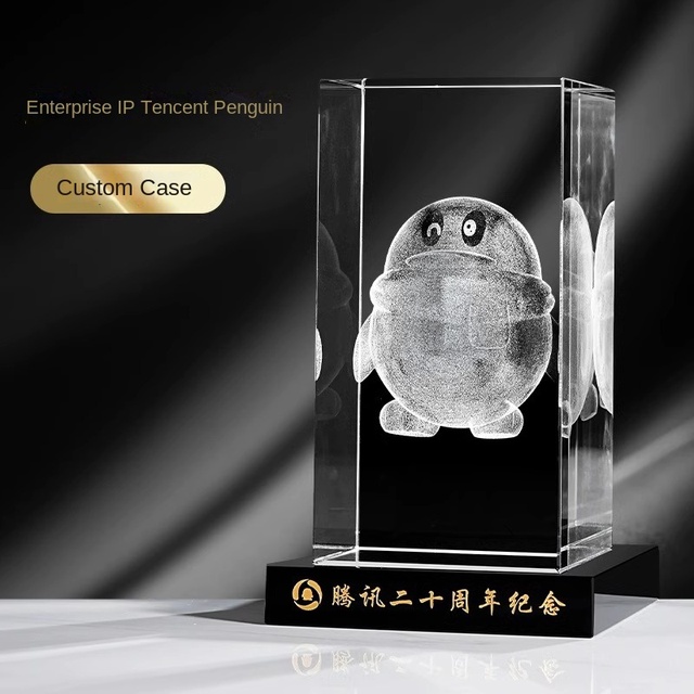 Crystal Inner Laser 3D Engraved Trophy | Custom Corporate Anniversary Award with Building Model & Brand Logo