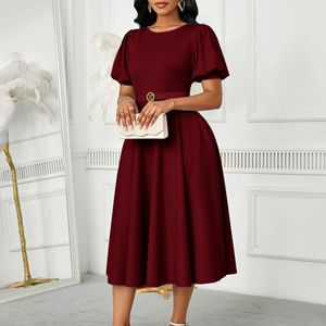 Nuevo Vestido <span class=keywords><strong>de</strong></span> Noche <span class=keywords><strong>para</strong></span> Mujer, Elegante, con Mangas Abullonadas, Cintura Alta, Color Sólido - Product Image 4