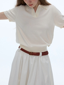 Manches courtes d'été décontractées pour femmes pour <span class=keywords><strong>Polo</strong></span> col en V pull en tricot coréen tricot blanc avec logo avant-par fabricant - Product Image 2