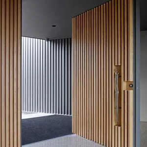 High End Modern Simple Design Front Invisible Wooden Thailand Oak Solid Wood Pivot Entry Door For Villa