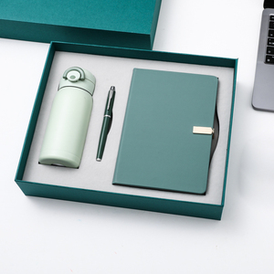 Modern Business Gift Set With PU Leather Notebook Pen And Water Bottle In Green <b>Box</b> Personalized Corporate Present Custom Logo - Product Image 1